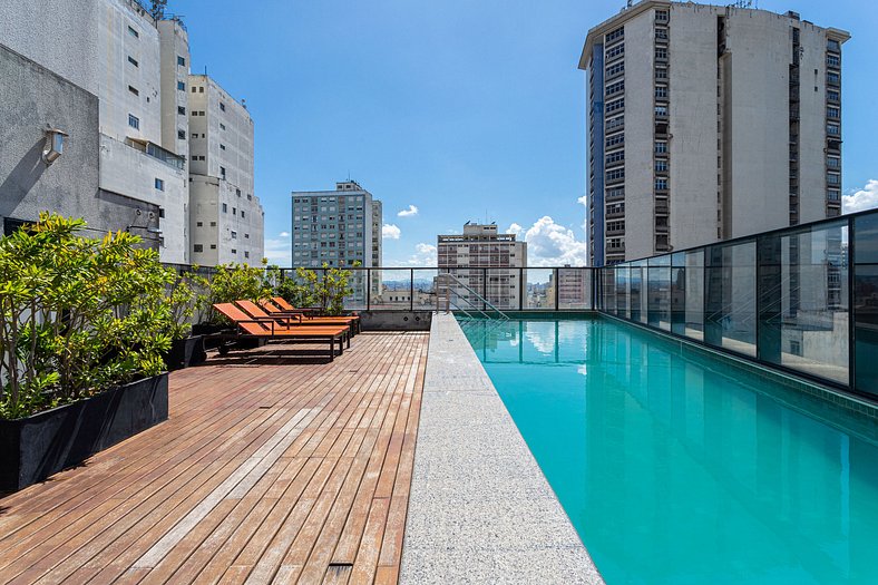 Apto 1 Quarto com piscina no prédio | República